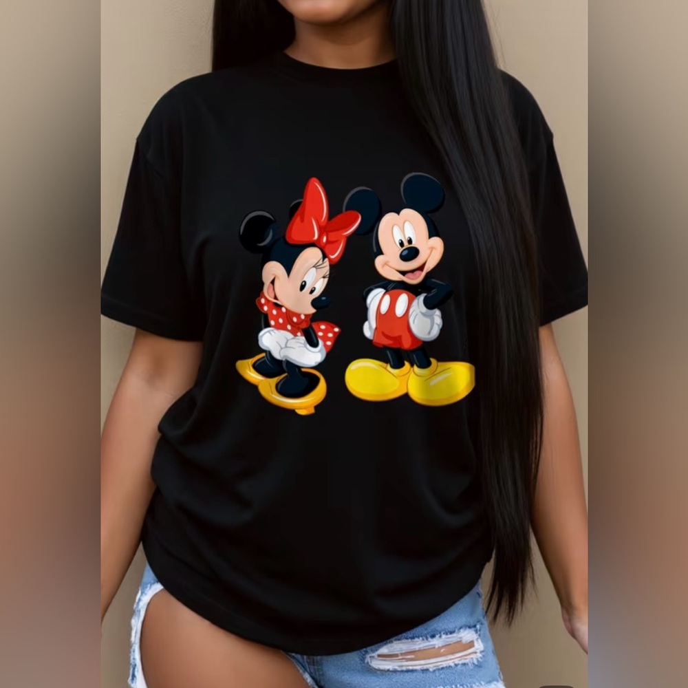 Disney Black Tee with Mickey and Minnie Design NWOT